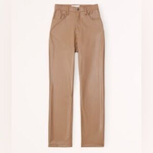 Abercrombie Curve Love Vegan Leather 90s Straight Pant Brown Tan 34 Short 34S 18